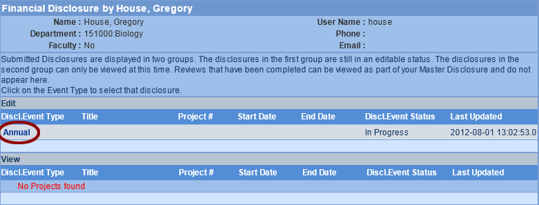 Financial Disclosure Screen