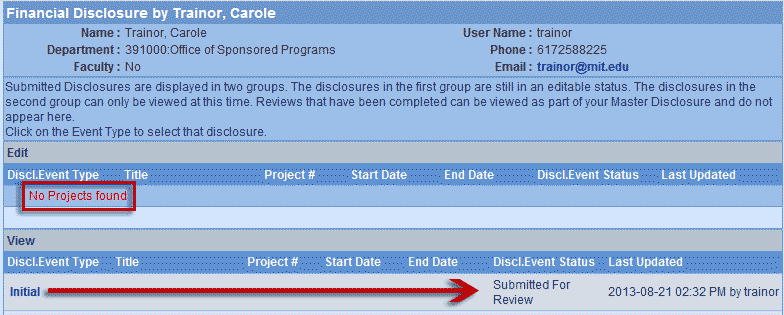 Edit Financial Disclosure screen